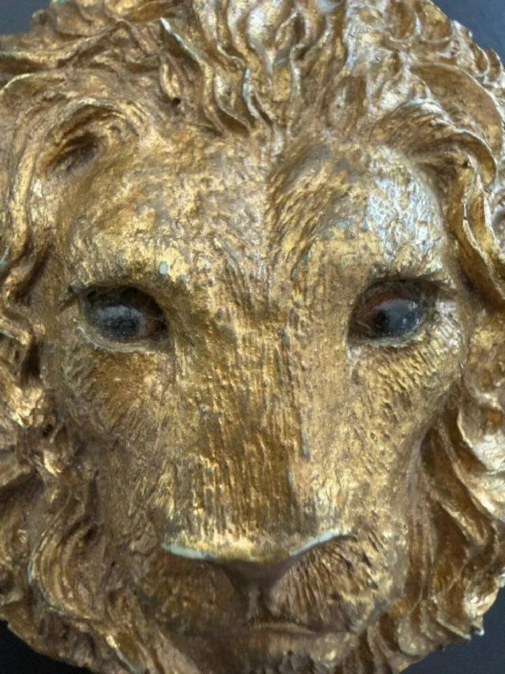 Vintage Charmant Belt Buckle Lion Face Beverly Hills Glass Eyes Wall Plaque Gold